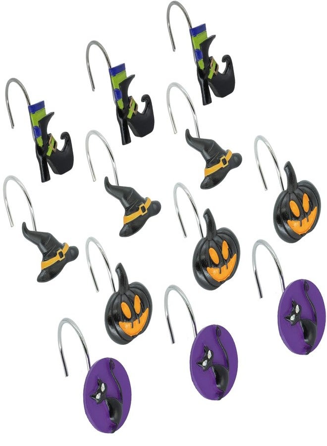 Phedrew 12 Pieces Halloween Shower Curtain Hooks Rings Halloween Bathroom Accessories Metal Rustproof Curtain Hook Halloween Decorative Sliding Resin Shower Hooks for Bathroom Decor - Image 4